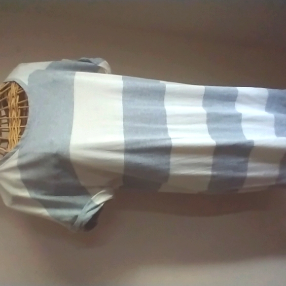 Striped Gray and White T-Shirt Dress - Picture 6 of 9